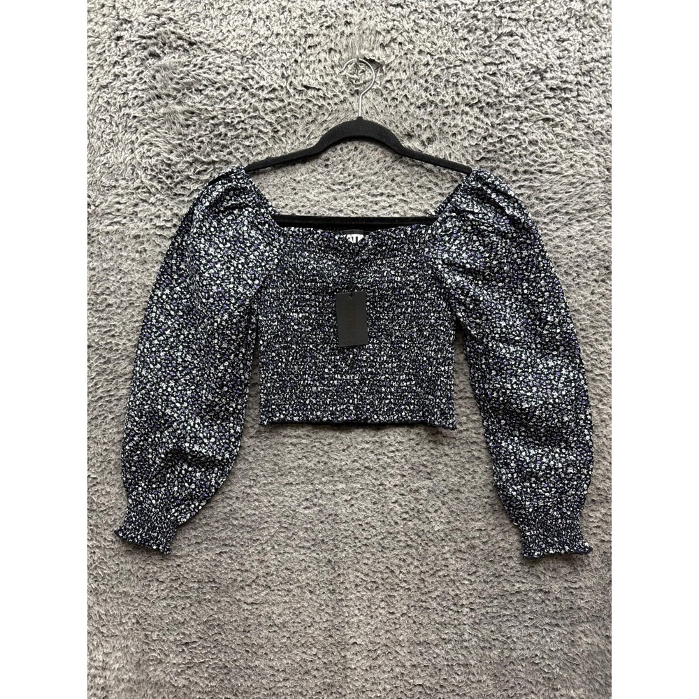 NWT Katie J NYC Chloe Printed Long Sleeve Top Black Floral Womens Size S